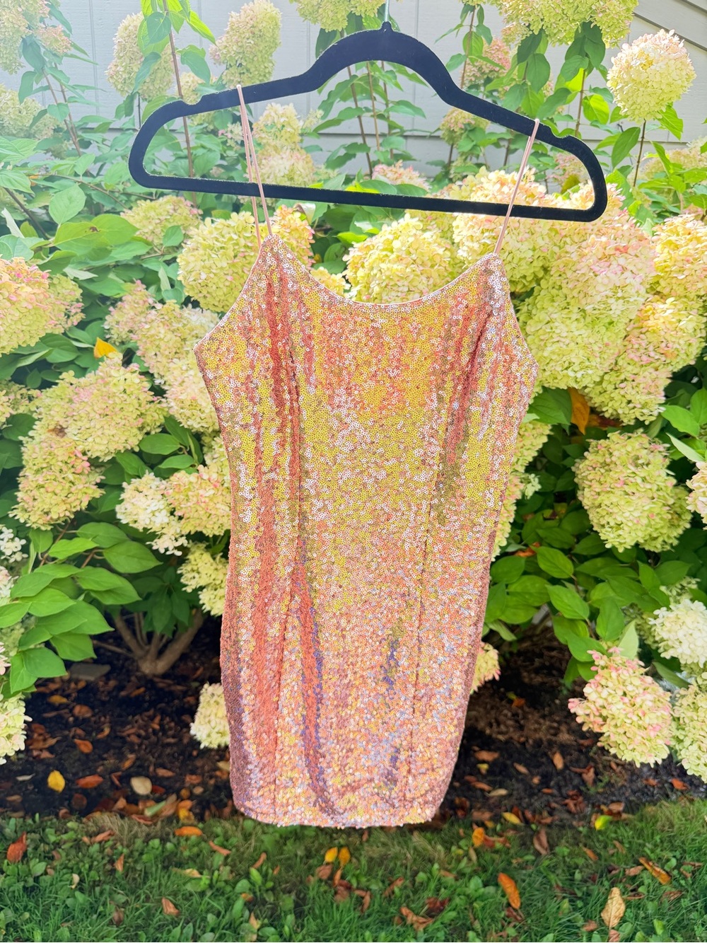 Lulu's Iridescent Sequin Mini Dress in Pink-Gold